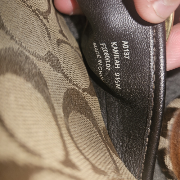 Coach Tan Signature Canvas Slide Sandals with Black Leather Trim - Picture 3 of 6